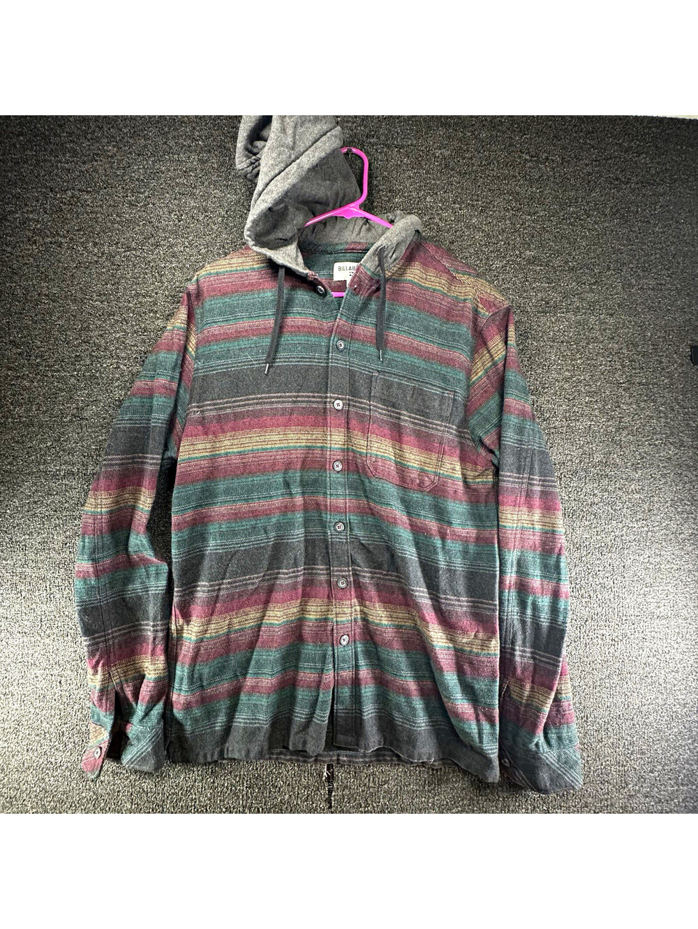 Billabong Mens Large Hooded Striped Collared Button-Up Long Sleeve Shirt L